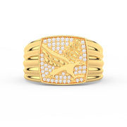 2Ct Round Cut Moissanite Men’s Flying Eagle Ring – 14K Yellow Gold Plated